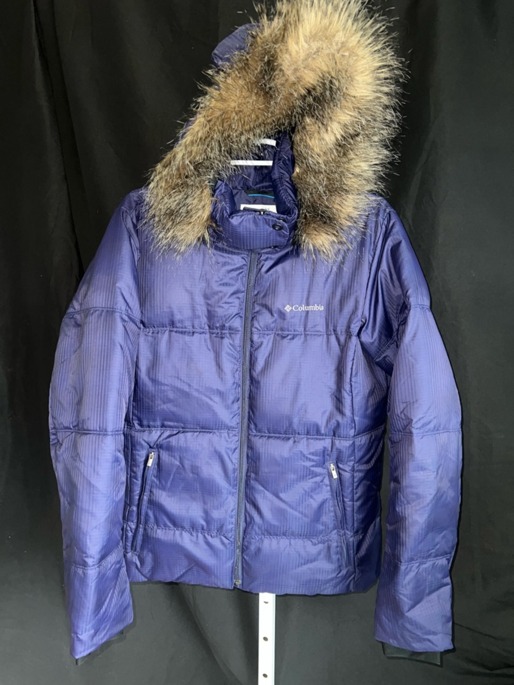 Columbia Women’s L Navy Purple Puffer Jacket with Faux Fur Trim Like New
